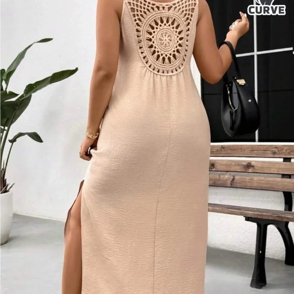 SHEIN Beige Maxi Dress with Crochet Back - Picture 1 of 4